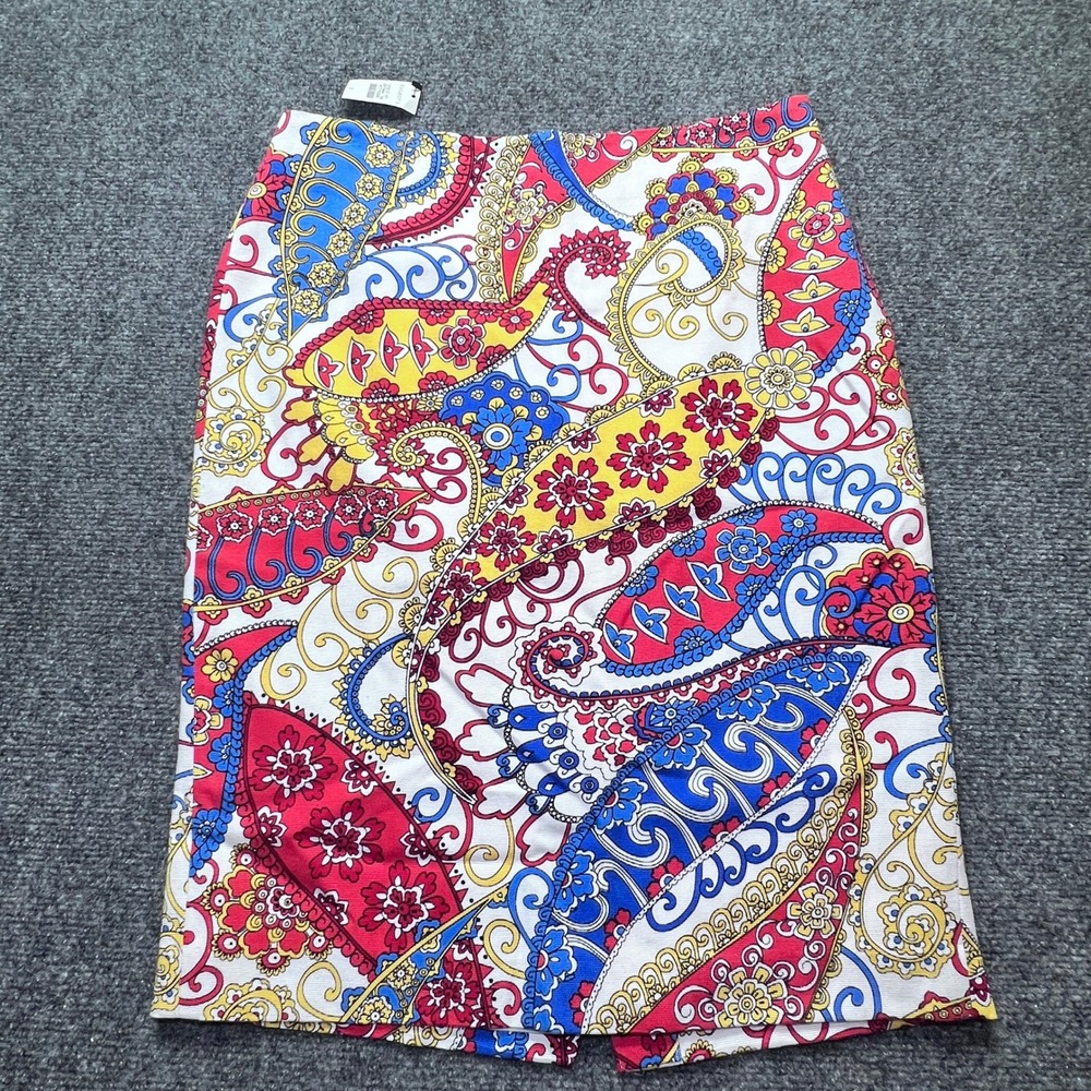 Talbots Womens Size 2 Paisley Print Pencil Skirt Multi Color Lyocell Cotton NWT